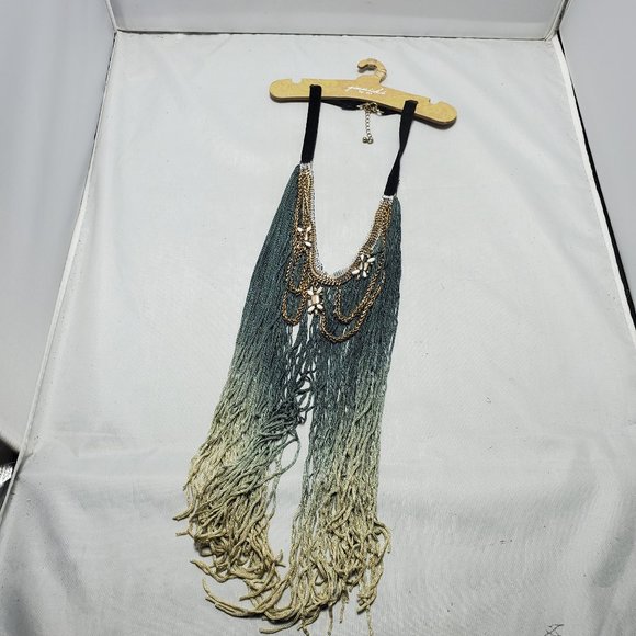 Gimmicks by BKE Teal and Gold Fringe Necklace - Picture 3 of 8